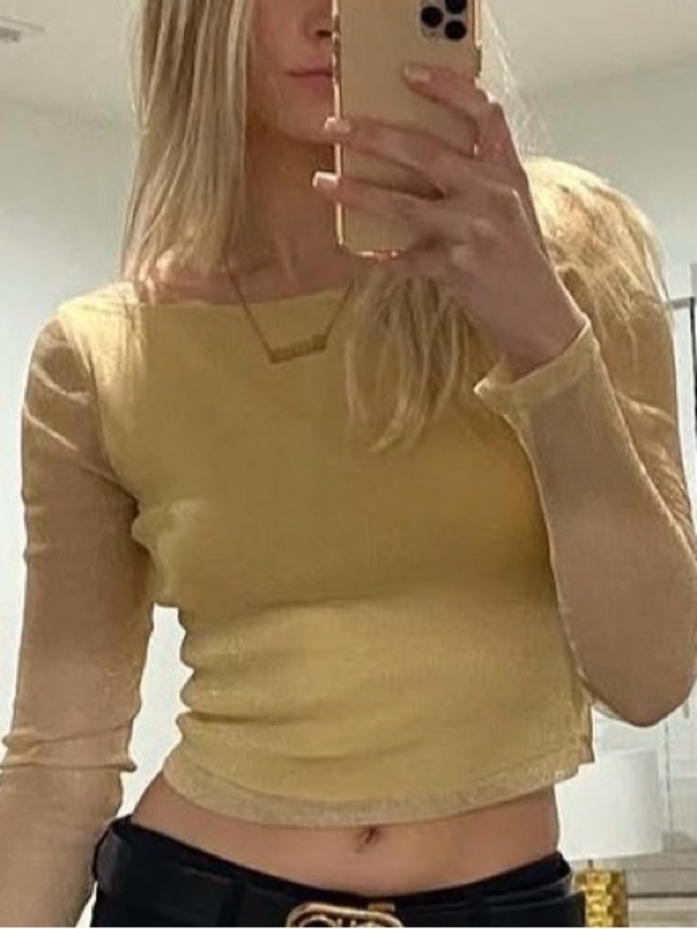 Princess Polly Gold Sheer-Sleeve Cowl Neck Long Sleeve Top